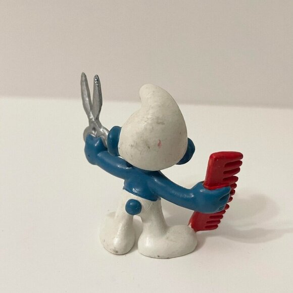 Vintage Smurfs Figure Barber Hair Stylist PEYO Comb Scissors PVC Toy - Picture 10 of 11